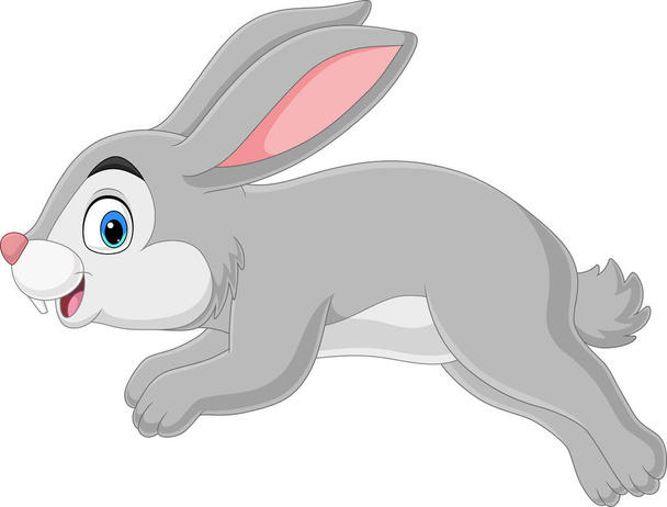 白い背景で実行されている漫画面白いウサギのベクトルイラスト - ベクター画像