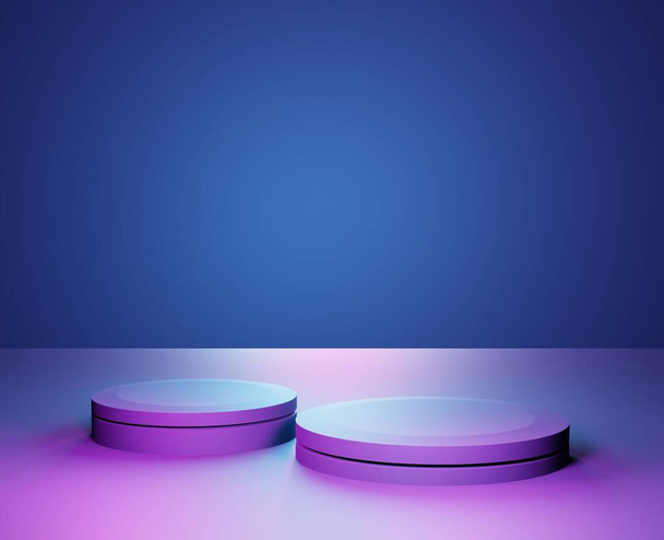 3d representación de fondo geométrico abstracto púrpura y azul. Escena para publicidad, tecnología, escaparate, banner, juego, deporte, cosmética, negocio, metaverse. Ilustración de ciencia ficción. Exhibición del producto - Foto, imagen