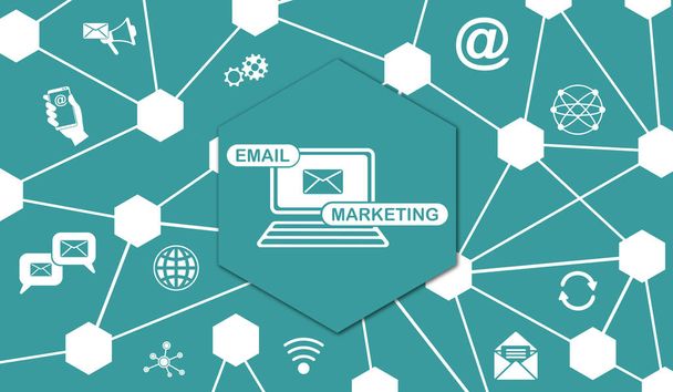 Concept of email marketing with connected icons - Фото, изображение
