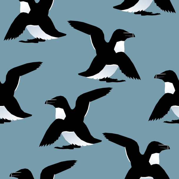 Vector seamless pattern with sea birds razorbills - Vector, imagen
