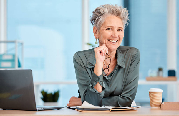Business, woman and portrait of a mature ceo proud of her startup company success in a corporate office. Mature entrepreneur, face and front of a female executive happy with her professional career. - Foto, immagini