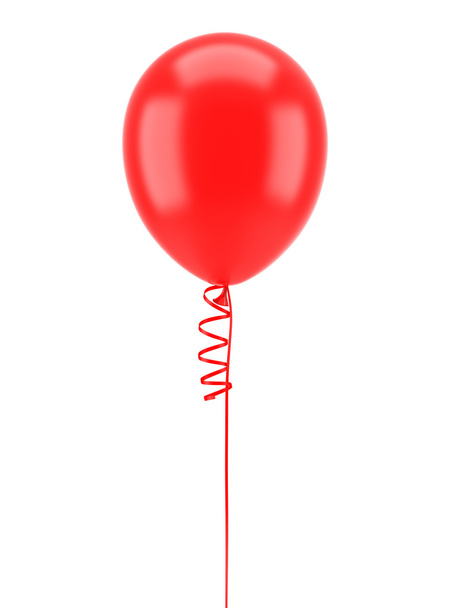 jeden balon czerwony strony z taśmy na białym tle - Zdjęcie, obraz