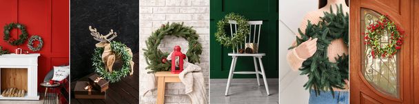 Kolekce krásných vánočních věnců v interiérech domova - Fotografie, Obrázek
