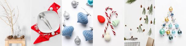 Christmas collage of different photos on white background - Photo, Image