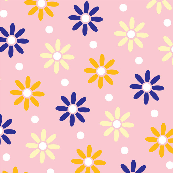 Daisy Chamomile Flower Pattern On Pink Background. Cute Floral Pattern For fashion Print, Textile, Wrap Paper - Vetor, Imagem