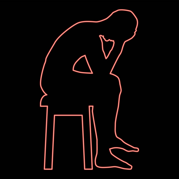 Homem néon segurando sua cabeça conceito problema silhueta sentado nenhum assento icônico cor vetor ilustração imagem plana estilo luz - Vetor, Imagem