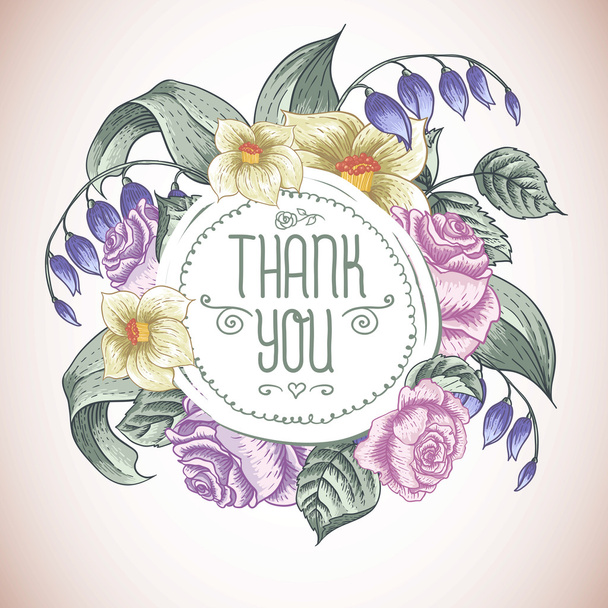 Vintage Greeting Card with Blooming Flowers - Vector, Image