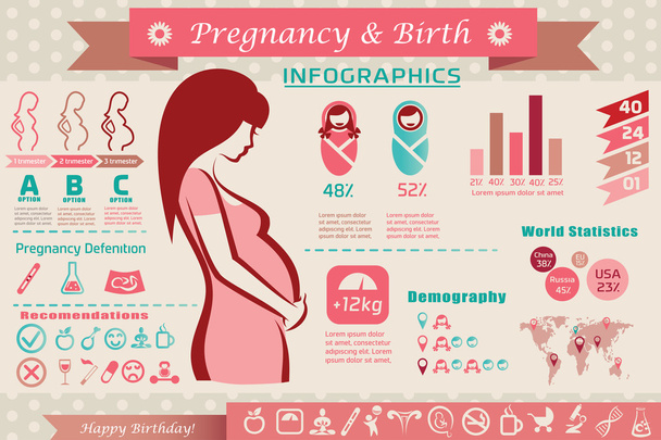 pregnancy and birth infographics, presentation template and icon - Vektör, Görsel