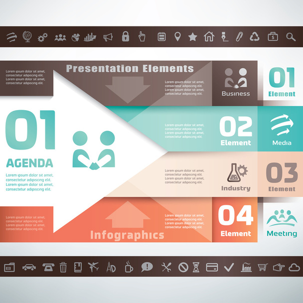 Business infographics en presentatie sjabloon, instellen van bedrijf - Vector, afbeelding