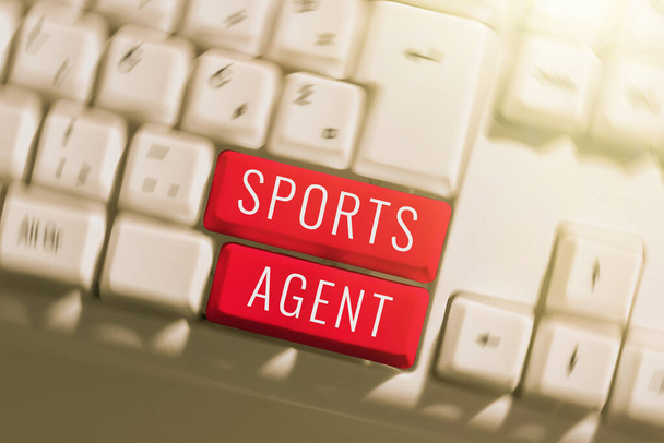 Sign exibindo Sports Agent, Word for person gerencia recrutamento para contratar melhores jogadores esportivos para uma equipe - Foto, Imagem