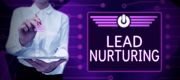 Концептуальний підпис Lead Nurturing, метод бізнес-підходу побудови відносин з потенційними клієнтами
 - Фото, зображення