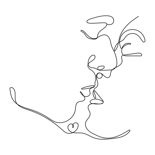 Dibujo continuo de una línea de hombres y mujeres besándose - Vector, imagen