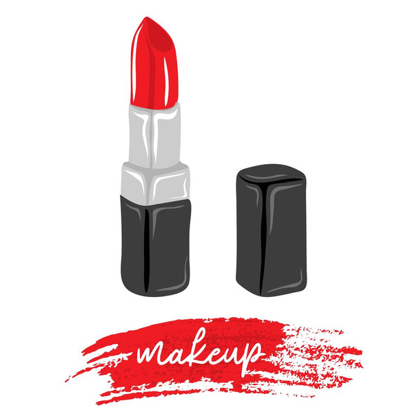 Roter Lippenstift. Make-up und Schönheitskonzept - Vektor, Bild