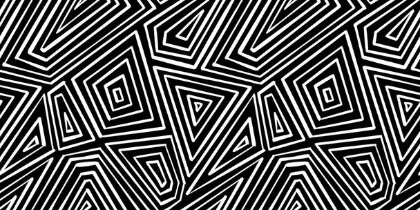 Zökkenőmentes szeszélyes absztrakt kézzel rajzolt játékos geometrikus poligon csíkos firka mintát. Trendi fekete-fehér gyémánt geode tájkép rajz ismétlődő háttér. Egyszerű monokróm motívum - Fotó, kép