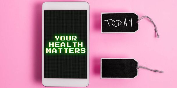 Концептуальный дисплей Ваше здоровье Вопросы, бизнес-витрина хорошее здоровье является наиболее важным среди других вещей - Фото, изображение