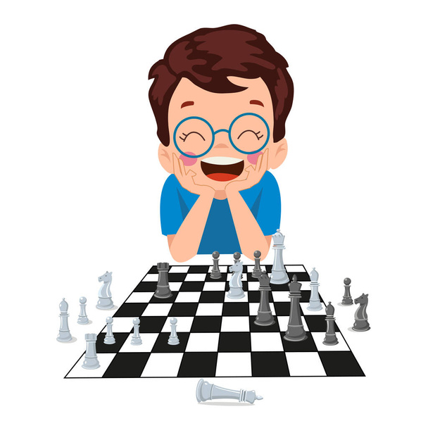 Cartoon Character Playing Chess Game - Vector, Image