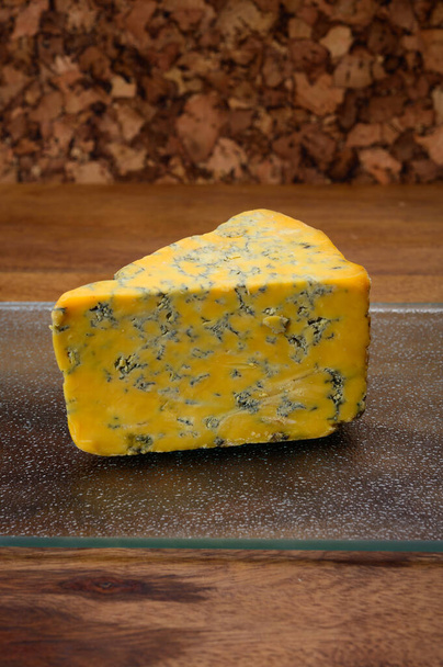 Cheese collection, piece of English old shropshire blue cheese close up - Photo, Image