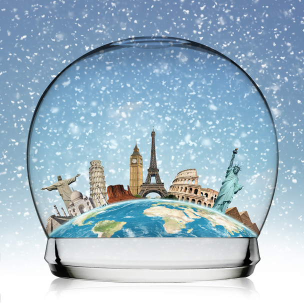 Подорожуйте світом концепція снігової кулі
 - Фото, зображення