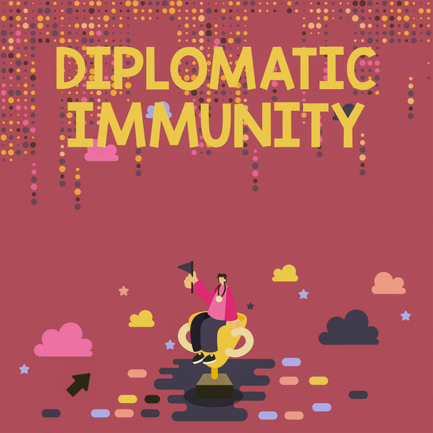 Bildunterschrift: Diplomatische Immunität, Gesetz über den Geschäftsansatz, das ausländischen Diplomaten Sonderrechte in dem Land einräumt, in dem sie arbeiten - Foto, Bild