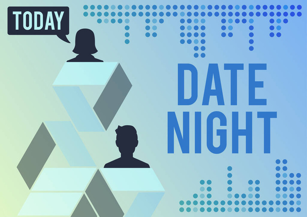 Tekst met inspiratie Date Night, Business overzicht een tijd waarin een stel tijd voor zichzelf kan nemen weg van verantwoordelijkheden - Foto, afbeelding