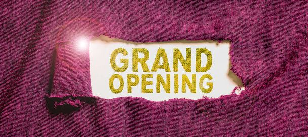 Inspirace ukazující nápis Grand Opening, obchodní přehled Řezání stuh Nový obchodní první oficiální den - Fotografie, Obrázek