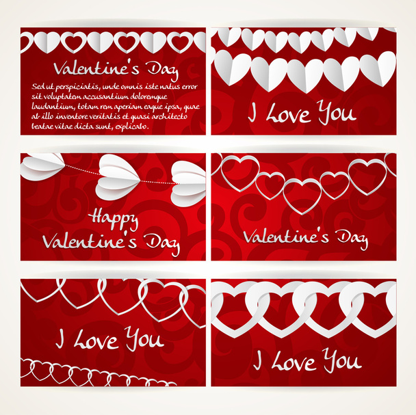 Horizontal banners set with garlands of paper hearts for Valenti - Vetor, Imagem