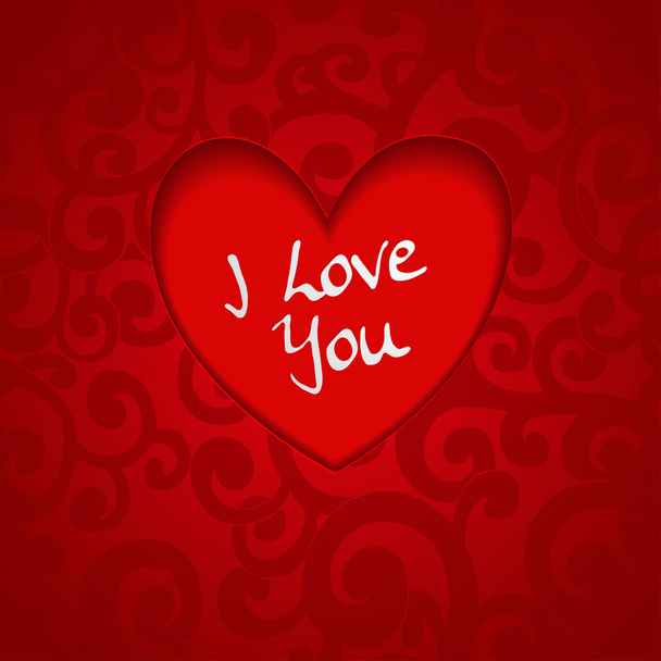Valentine banner with red cut out paper heart on abstract backgr - Vector, Image