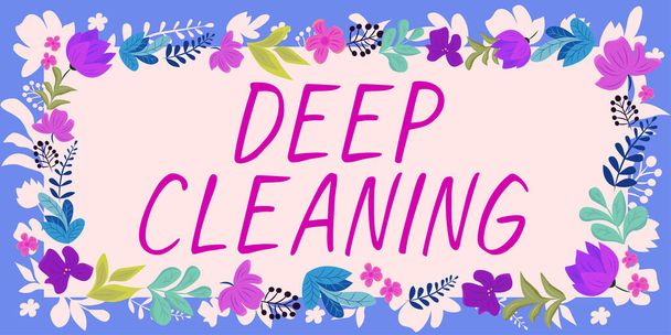 Texto que presenta Deep Cleaning, Concepto que significa un acto de eliminar completamente la suciedad y la suciedad de algo - Foto, Imagen