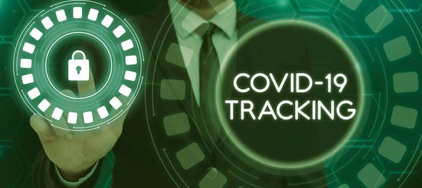 Conceptual caption Covid 19 Tracking, Üzleti megközelítés Megkülönböztető folyamat a lehetséges fertőzött egyének - Fotó, kép
