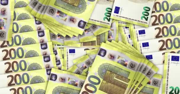 Euro banknotes in a cash fan mosaic pattern loop. European Union 200 EUR notes. Abstract concept of bank, finance, economy seamless and looped decorative design background. - Footage, Video