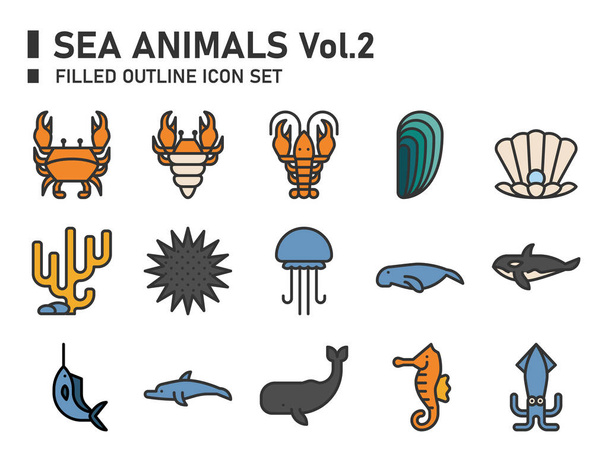 Conjunto de ícones de animais marinhos. Ícone dos oceanos. - Vetor, Imagem