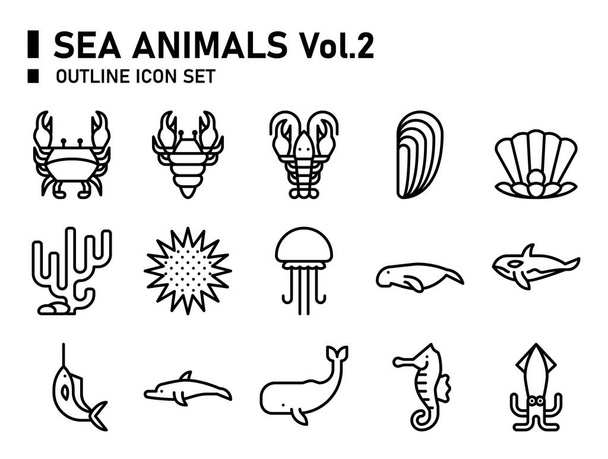 Set icone animali marini. Icona degli oceani. - Vettoriali, immagini