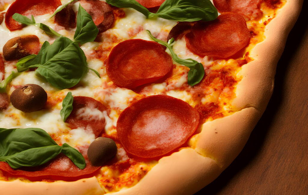Picture of yummy pizza with cheese and other ingredients - Fotoğraf, Görsel