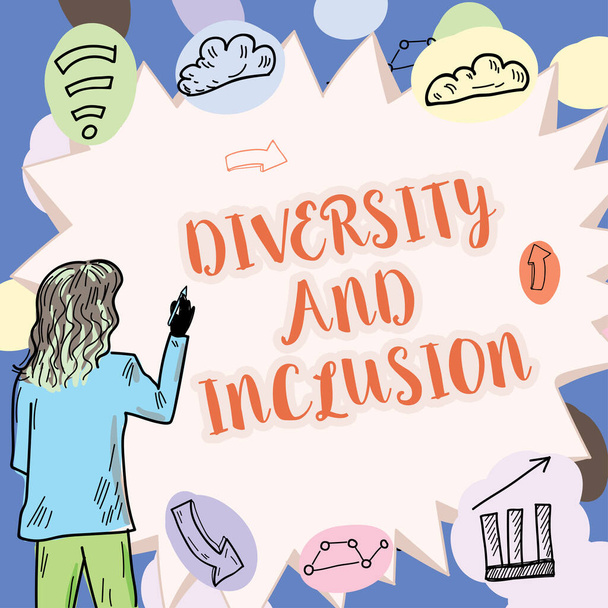 Inspiración mostrando signo Diversidad e inclusión, rango de ideas de negocios diferencia humana incluye etnia racial género - Foto, imagen