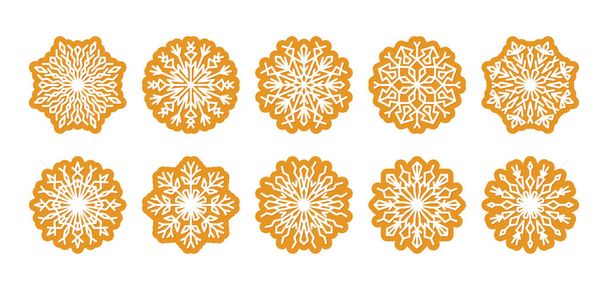 冬の休暇のための雪の結晶の形でクリスマスクッキー。ジンジャーブレッド雪のフレーク、冬のお菓子、大晦日。白い背景に隔離されたクリスマスジンジャーブレッドベクトルイラスト. - ベクター画像