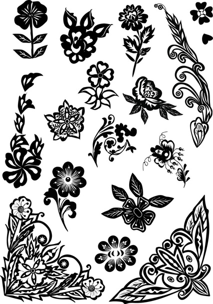 black flower design elements - ベクター画像