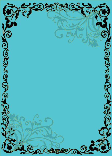 blue and black floral frame - Vektori, kuva