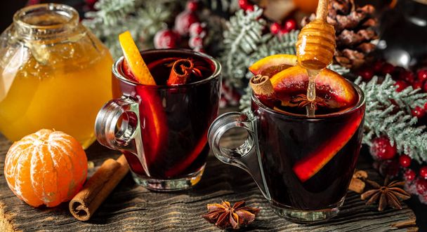 mulled wine, Traditional hot drink or beverage, festive cocktail, Long banner format, - Photo, Image