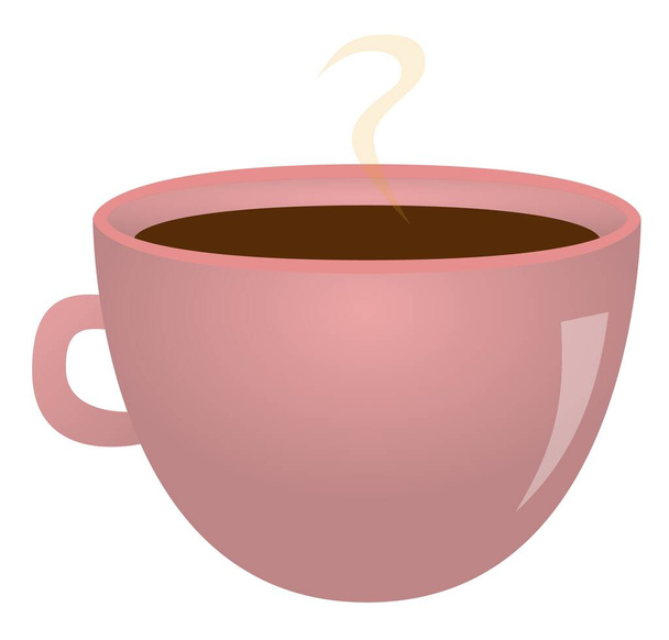 pink cup of hot coffee with aroma - Vector, afbeelding