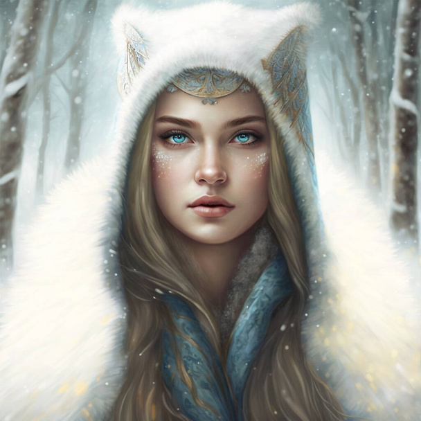 umění krásná sněhová panna v zimním lese - Fotografie, Obrázek