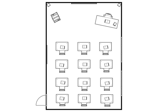 Isometrinen luokkahuoneen sisustus realistinen 3d. Luokkasuunnitelma. Esittely Isometrinen luokkahuone. - Valokuva, kuva