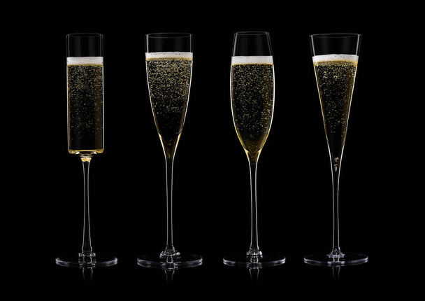 Various luxury crystal champagne handmade modern glasses on black background. - Photo, Image