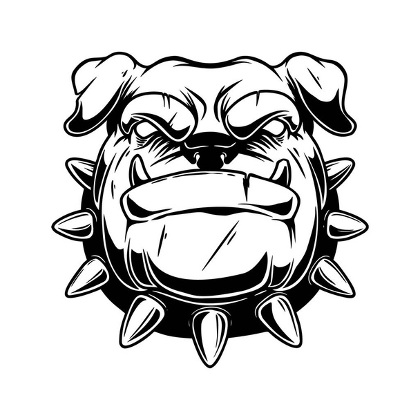Illustration of boxer dog head in vintage monochrome style. Design element for logo, emblem, sign, poster, card, banner. Vector illustration - Vettoriali, immagini