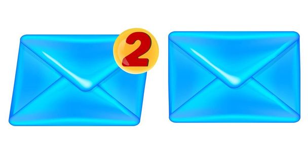 Ícone de envelope de correio azul 3d com novo marcador de mensagem isolado no fundo branco. Notificação por email. 3d vetor realista. Ilustração vetorial - Vetor, Imagem