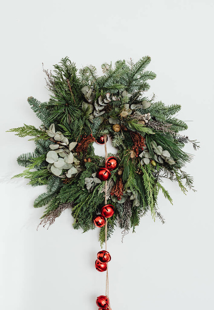 Fully decorated Christmas wreath on white background - Photo, Image