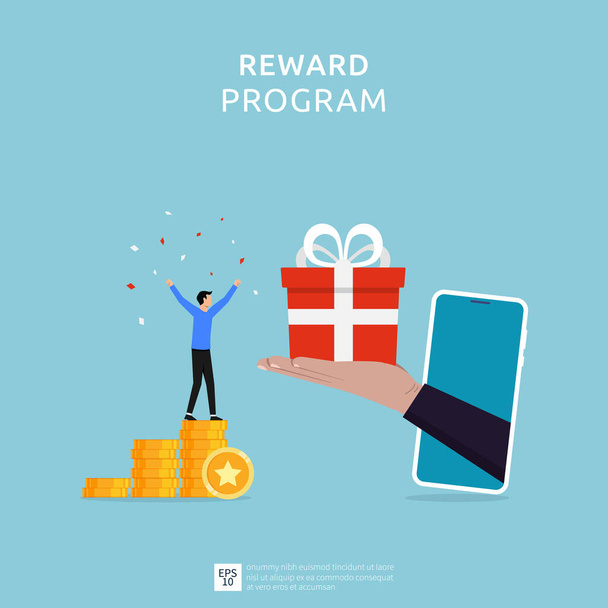 Empfehlungsbelohnungen und Loyalty Marketing Program, Punkte sammeln und sammeln, um Bonus zu erhalten, geeignet für Web-Landing-Page, ui, mobile App, Banner-Vorlage - Vektor, Bild