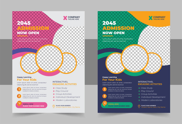 Kids back to school education admission flyer poster layout template design, Creative and modern online school kids education admission flyer poster template design - Vecteur, image