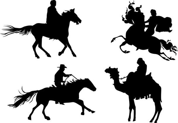 τέσσερις σιλουέτες ιππασίας - Διάνυσμα, εικόνα