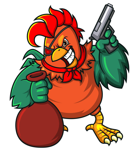 The robber rooster holding gun of illustration - Vector, Image