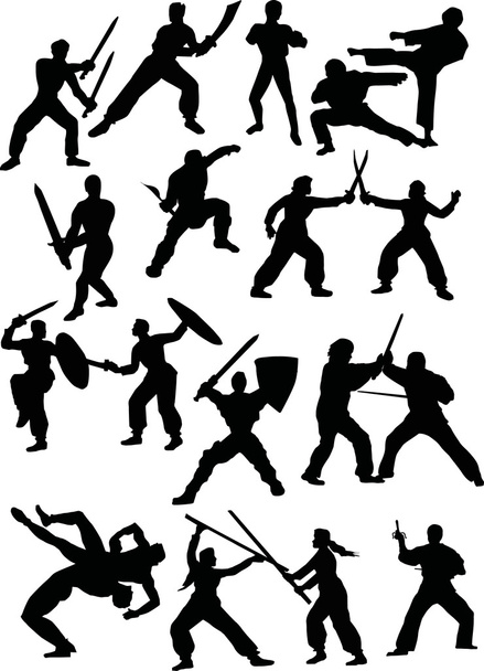 silhouetten van strijders - Vector, afbeelding